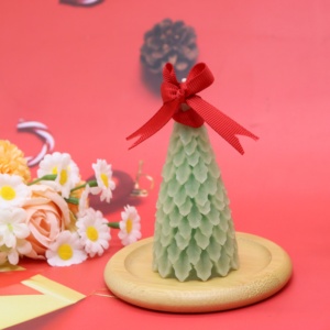 Personnalisation de cire de soja de vacances cire d'abeille colorée cône arbre de Noël bougies parfumées sans flamme en vrac décoration de la maison à la main - Product Image 2