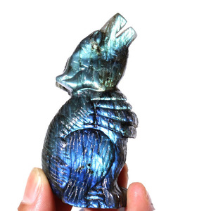 家の装飾のための手彫り<span class=keywords><strong>2</strong></span>.5インチナチュラル<span class=keywords><strong>2</strong></span>インチフラッシュラブラドライトクリスタルアニマルウルフ彫刻 - Product Image 1