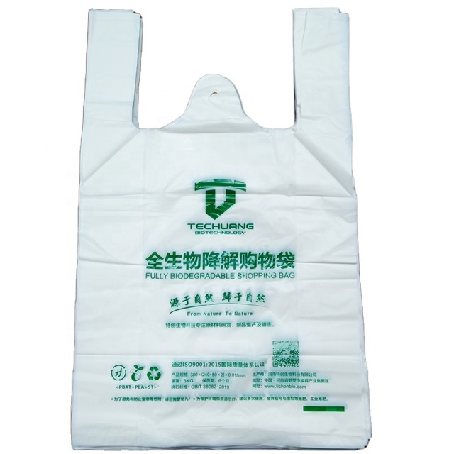 Biodegradable Plastic Compostable PLA Corn Starch Shopping Bag Biodegradable Cloth Gift Packing Cassava Compost Corn T-Shirt Bag