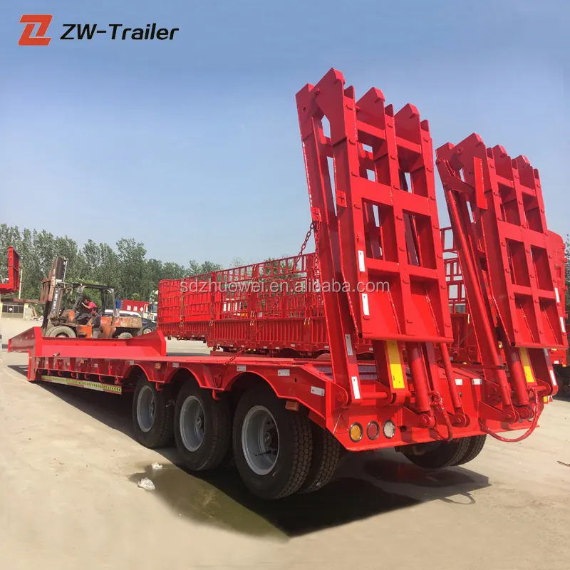 ZW Group Gooseneck 3 axle 60 ton lowboy trailer lowbed semi trailer For Excavator Transport