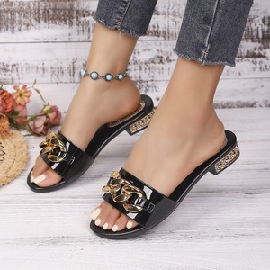Sandalias con cadena metálica para mujer, tacón bajo, punta abierta, calzado para fiesta de verano - Product Image 5