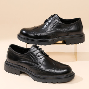 2026 Spring New Style Genuine Leather Men's Formal Shoes Brown British Style High-<b>Heeled</b> Business Shoes Men - Product Image 2