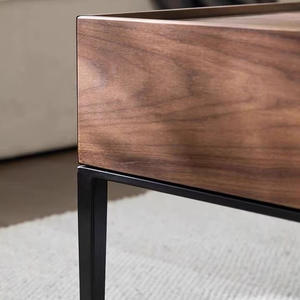 <b>Walnut</b> Wood Coffee <b>Table</b> With Storage Modern Minimalist Living Room Furniture Square Design For Home Use - Product Image 5