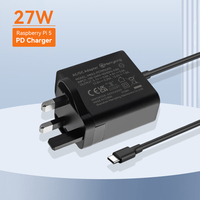 Fuente de alimentación GaN PD 27W certificada CE UKCA 5,1 V 5A adaptador de corriente Pi 5 para Raspberry Pi 5