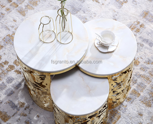 Mới đến Đá Cẩm Thạch Top <span class=keywords><strong>End</strong></span> Bảng đồ nội thất nhà trong nhà <span class=keywords><strong>3</strong></span> miếng Bàn cà phê Bộ - Product Image 3