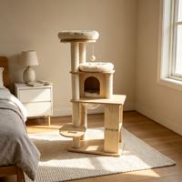 Arbre à chat spirale multi-niveaux SkyPath moderne et luxueux avec maisonnette fermée, capsule spatiale et poteaux à gratter en sisal pour intérieur