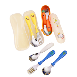304 acier inoxydable bébé complément alimentaire cuillère fourchette ensemble enfants Portable Ins vaisselle haute valeur radis cuillère fourchette couverts ensemble - Product Image 1