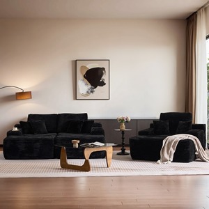 Set <span class=keywords><strong>Divano</strong></span> Moderno in Velluto a Coste <span class=keywords><strong>Nero</strong></span>, <span class=keywords><strong>Divano</strong></span> a 3 Posti con Poltrona, Arredamento Modulare per Soggiorno, Appartamento, Casa, Villa - Product Image 1