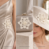Applique en dentelle florale 3D en polyester avec pétales superposés, luxueuse et personnalisable pour robes de soirée et sacs à main tendance