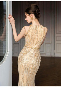 <span class=keywords><strong>Abito</strong></span> da sera da <span class=keywords><strong>donna</strong></span> <span class=keywords><strong>di</strong></span> lusso leggero color oro, elegante, con paillettes, a coda <span class=keywords><strong>di</strong></span> pesce, <span class=keywords><strong>per</strong></span> fidanzamento e sposa - Product Image 6