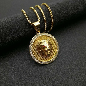 Collar con Colgante de León de Cristal y Acero Inoxidable para Hombre, Colgantes con Incrustaciones de Cristales, Collares de León Rey - Product Image 4