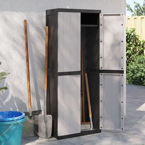 Outdoor <b>Storage</b> Cabinet 25.6x14.6x65 In Gray And Black PP Durable Weather Resistant For <b>Tools</b> And <b>Garden</b> Equipment - Product Image 3