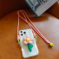 Clip arrière de téléphone portable matériel PC avec fleur transparente corde suspendue télescopique chaîne de téléphone portable