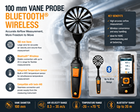 Medidor de Velocidad del Aire y Calidad del Aire Interior Testo 440 con Sonda de Vane de 100 mm, Bluetooth, Medidor de Flujo de Aire HVAC