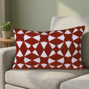 Red Geometric Pattern Lumbar Pillow Rectangular Throw <b>Cushion</b> Cover Modern Washable Textile 100% Cotton Filling Envelope Closure - Product Image 1