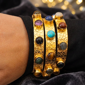 18K Gold Plated Brass Geometric Trendy Multi Gemstone Cuff <b>Bracelets</b> Natural Stone Bezel Set Unisex Wedding Engagement Party - Product Image 3