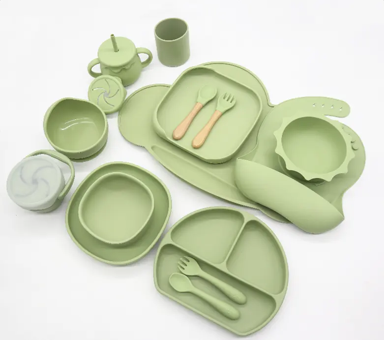 feeding Suction plates baby Plate and utensils set for baby, Baby led weaning supplies, Silicone bib