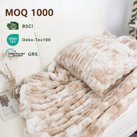 Lot de couvertures en fausse fourrure de lapin douce double face de haute qualité avec housse de coussin en fausse fourrure pour canapé