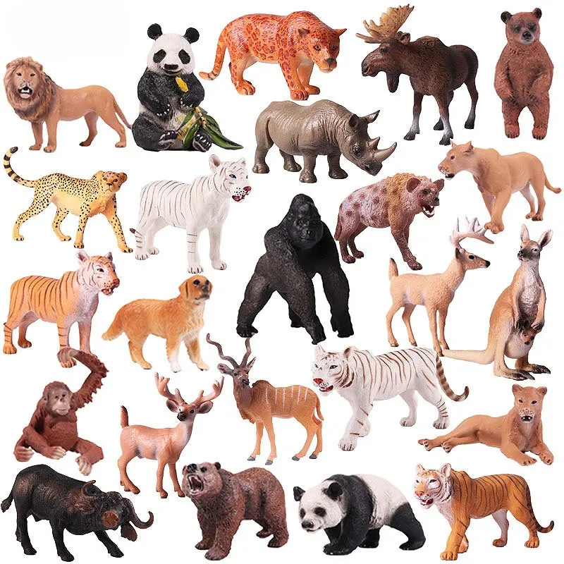 Mini modelo de animal para decoração de paisagens, girafa de plástico sólido selvagem, elefante, rinoceronte, urso marrom, tigre, leopardo, cavalo de brincar