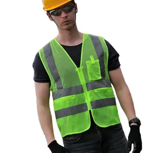 Chaleco de seguridad logotipo personalizado 120G malla de poliéster multi bolsillos chaleco de seguridad de alta visibilidad ropa de trabajo HI VIS para hombres mercados coreanos