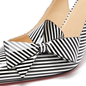 Pump Slingback con tacco 8-12cm con fiocco a righe in pelle verniciata Stiletto di lusso personalizzato da <span class=keywords><strong>donna</strong></span> di design bianco <span class=keywords><strong>e</strong></span> nero - Product Image 5