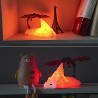 Lampe Dragon de Feu Lumière 3D Imprimée Volcan avec USB Rechargeable Lampe de Table Longue Cadeau pour Garçons et Filles Chambre