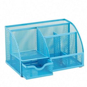 Mesh Desk Organizer with <b>Drawer</b> Multi-functional Pen Holder Stationery Organizer Office School Supplies <b>6</b> Compartments - Product Image 3