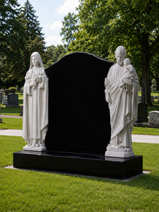 Lápida de Granito Negro de la India con Corazón de Ángel Tallado Estilo Americano Tradicional Union Stone - Product Image 6
