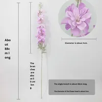 Bunga Sutra Artifisial Modern Tahan Lama 2 Tangkai Delphinium Flocking Hyacinth Biru Besar untuk Dekorasi Pernikahan, Jalan Menuju Pelaminan, Gaya Prancis
