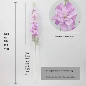 Fiore Artificiale Moderno e Durevole in Seta, Delphinium a 2 Rami, Jacinto <span class=keywords><strong>Blu</strong></span> Grande Floccato, per Decorazioni Nuziali e Centrotavola, Stile Fransese - Product Image 4