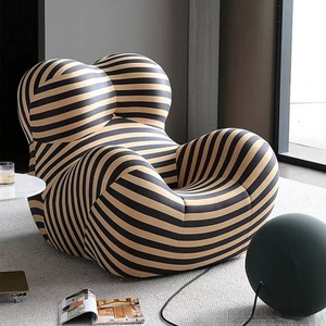 Modern Striped <b>Fabric</b> <b>Sofa</b> Bed One Seat Armless Curved Loose Back Living Room Furniture - Product Image 4