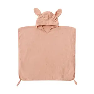 100% Cotton Cartoon Rabbit Ear Pocket Kids Bath Towel Ultra Soft Hooded Towel Highly Absorbent Bathrobe Blanket Toddlers Shower