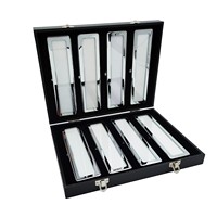 Boîte de rangement en métal à 8 compartiments avec boutons poussoirs, étui de transport en MDF noir et cuir PU pour la présentation de pierres précieuses en vrac, destiné aux fournisseurs de bijoux