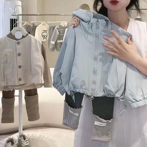 Child Star Circle Girls' Hooded Windbreaker Jacket Set Loose Fit Spring Autumn Casual Outwear Windproof Pants Set - Product Image 3