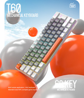 T60 Gamer Clavier Russe Rouge/Bleu Commutateur 62 Touches Filaire Mécanique Clavier USB Mini Rétro-Éclairé Portable Voyage pour Jeu PC Portable