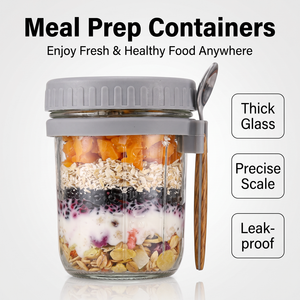 Offre Spéciale : <span class=keywords><strong>Pot</strong></span> en verre à bouche large <span class=keywords><strong>de</strong></span> 350 ml pour Overnight Oats, avec cuillère, idéal pour petit-déjeuner, gâteau, lait, <span class=keywords><strong>yaourt</strong></span> et flocons d'avoine - Product Image 4