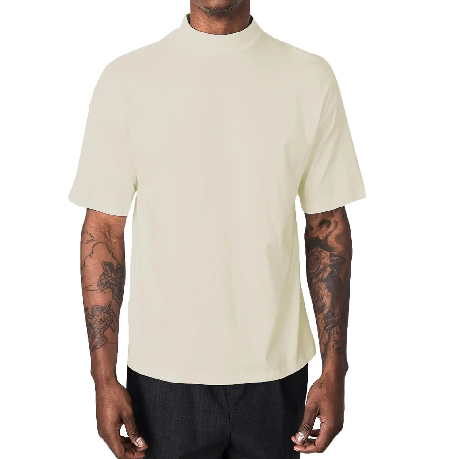 T-shirt basique à col roulé léger et à manches longues pour hommes