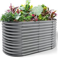 Kit de jardinière galvanisée 8*4*3 pieds pour la plantation de plantes et légumes en extérieur, grandes jardinières ovales en métal pour l'extérieur