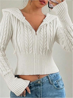 Sweat à capuche zippé décontracté pour femme en 100 % coton, tricot torsadé, manches longues, veste d'automne, vêtement d'extérieur, logo personnalisé OEM, vente en gros