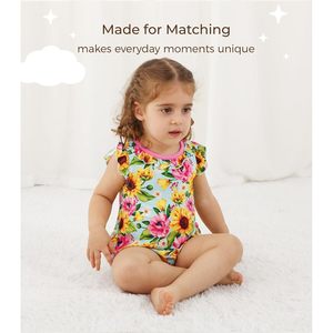 Combinaison personnalisée pour bébé fille, imprimé floral, volants, sans manches, coton, fibre de bambou, 3-24 mois - Product Image 3