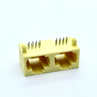 Prise RJ45 Soulin 1X2 ports 8P8C type D, contact en laiton, montage sur circuit imprimé, sans LED, jaune, entièrement en plastique PBT