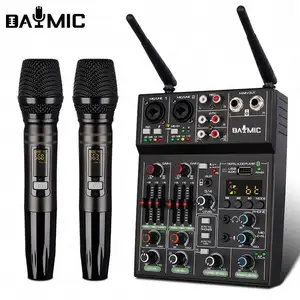 Großhandel 4-Kanal-Soundmixer mit kabellosem Mikrofon-Set Mixer klein 4 Kanal Karaoke Soundcard Heim-Livestream