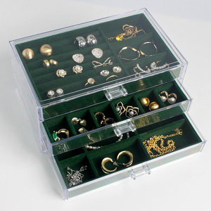 Kotak Perhiasan Akrilik Beludru dengan Laci, Tempat Penyimpanan Kalung, Wadah Pajangan Cincin, Organizer Laris Manis - Product Image 3