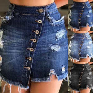 Women'<strong>s</strong> High Waist Short <strong>Skirt</strong> Ladies Skinny Cowboy Dress Half-Length Button Bag Hip Jeans <strong>Skirt</strong> - Product Image 5