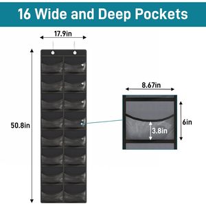 Hat Organizer 16 Pocket Over The Door Cap Rack Black Non Woven <b>Hanging</b> Closet <b>Storage</b> For Hats - Product Image 2