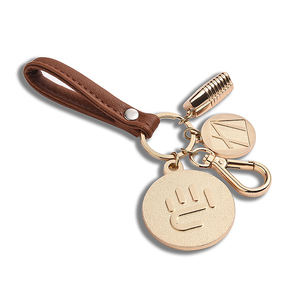 Keychain <b>Maker</b> Sublimation Gold Metal Round Leather <b>Pom</b> <b>Pom</b> Key Chain With Embossed Logo - Product Image 1