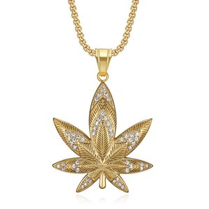 Collier avec pendentif feuille d'érable en acier inoxydable avec strass, bijoux Hip Hop unisexe, cadeau pour hommes et femmes - Product Image 4