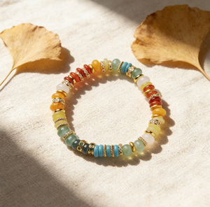 Bracelet en pierres naturelles pour <span class=keywords><strong>femme</strong></span>, avec pendentifs en or, diamant et gemmes multicolores, style raffiné, idéal pour petite amie - Product Image 1