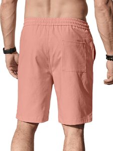 <strong>Men's</strong> Solid 80% Cotton 20% <strong>Linen</strong> <strong>Shorts</strong> Casual Elastic Waist Drawstring Summer Beach Vacation Yoga Golf with Pockets - Product Image 2