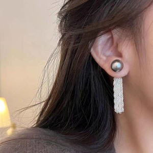 Niche Retro Female Design Pearl Chain Tassel <b>Earrings</b> Versatile <b>Fashion</b> <b>Drop</b> <b>Earrings</b> with Diverse Temperament - Product Image 1